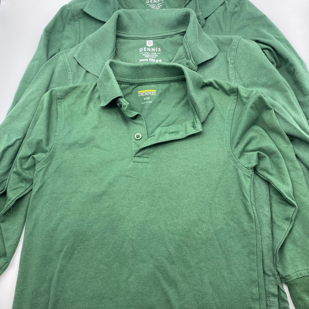 3 Green Long-sleeved Dennis Uniform Polo Shirts YXS Unisex